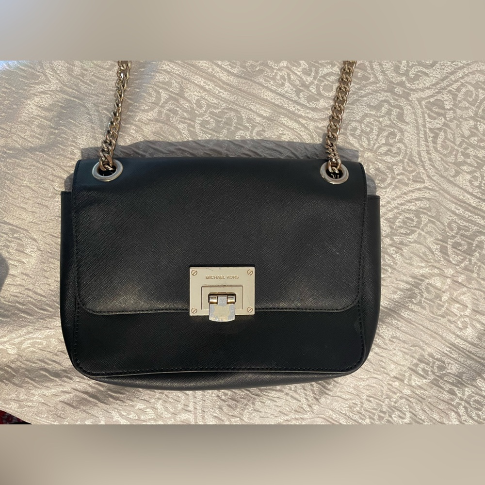 Michael Kors Tina Saffiano black leather shoulder bag